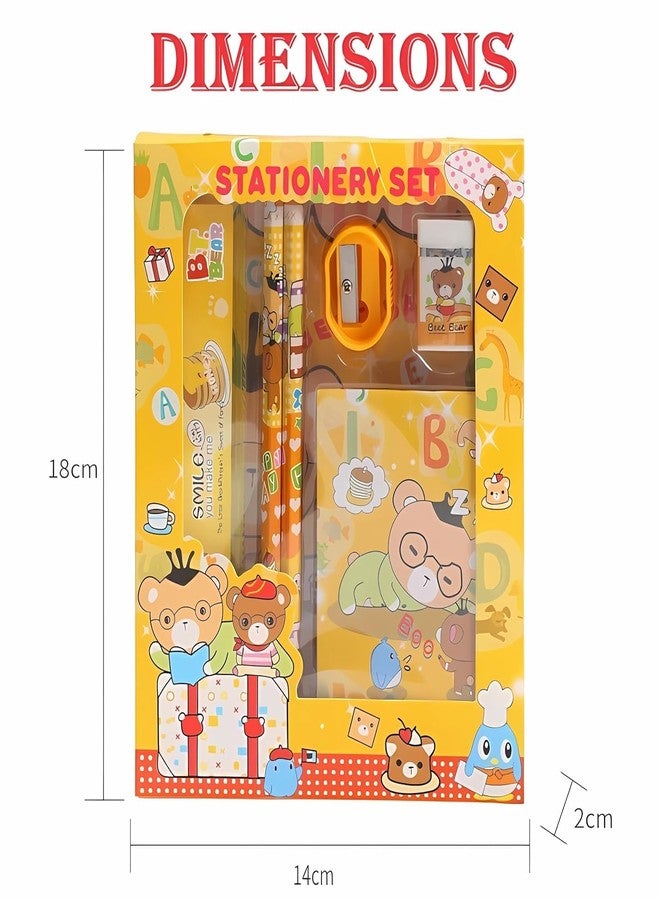 Shivom Stationery Set with Scale, Pencils, Notepad, Eraser and Sharpener, Multiple Themes - Space, Panda, Bear, Dinosaur, Themed Stationery Set for Kids (Set of 4) - Image 4